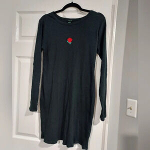 Wild Fable Black Ribbed with Red Rose Long Sleeve Dress in Size XXL